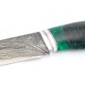 Нож Разделочный 9ХС ламинированная дамаск с никелем, фигурные долы, рукоять шишка в акриле зеленая 