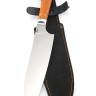 Кухонный нож Сантоку большой кованая сталь 95х18 рукоять карельская береза янтарная, цельнометаллический 