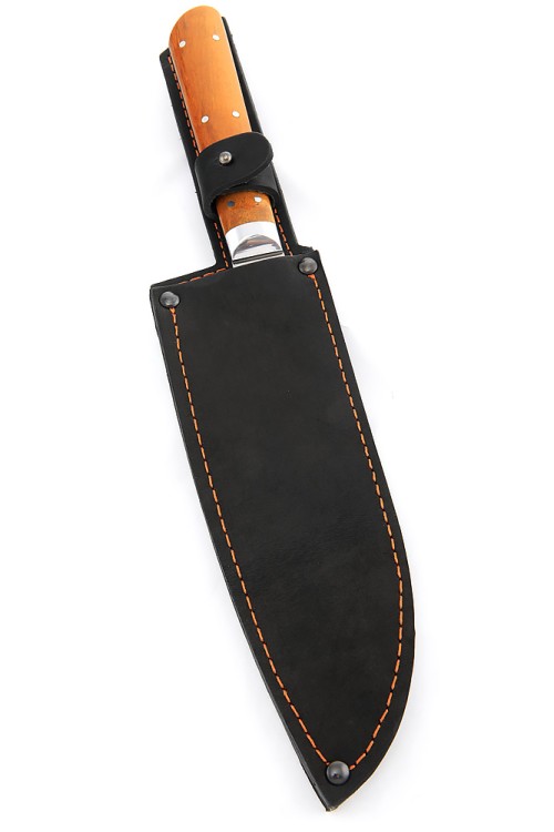 Кухонный нож Сантоку большой кованая сталь 95х18 рукоять карельская береза янтарная, цельнометаллический 