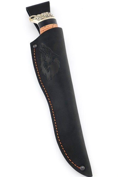 Нож Стрела дамаск  камень-долы рукоять мельхиор береста 