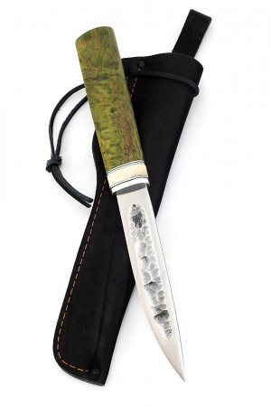Нож Якут №2 сталь Х12МФ кованый дол рукоять зеленая карельская береза вставка кость