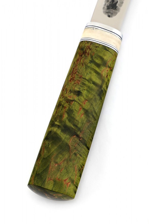 Нож Северный №2 сталь Х12МФ кованый дол рукоять зеленая карельская береза вставка кость 