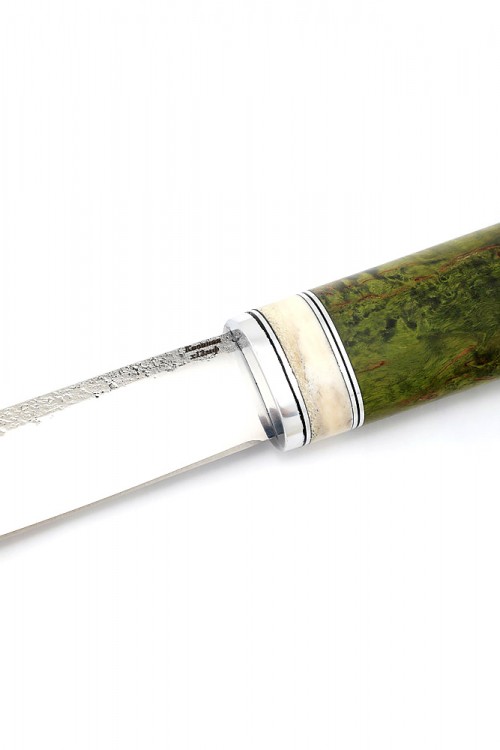 Нож Северный №2 сталь Х12МФ кованый дол рукоять зеленая карельская береза вставка кость 
