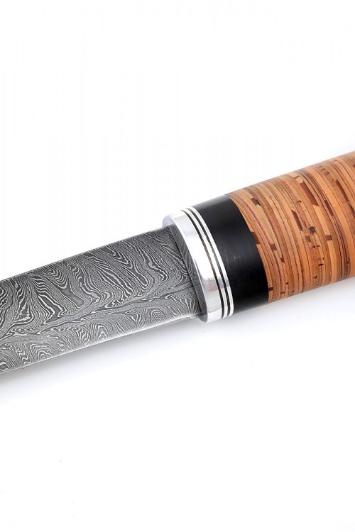 Нож Северный №3 дамаск кованый дол рукоять береста   