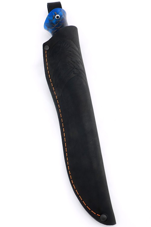 Нож Хищник 9ХС ламинированная дамаск с никелем, фигурные долы, рукоять шишка в акриле сиреневая 