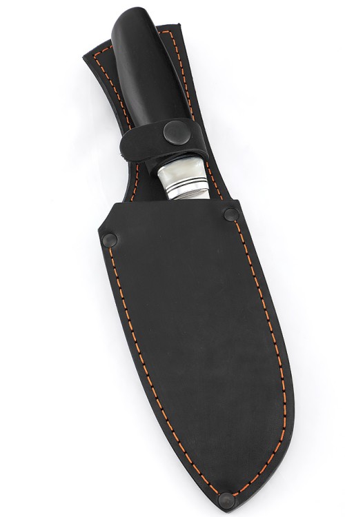 Кухонный нож Сантоку средний (широкий) кованая сталь 95х18 рукоять вставка акрил белый, черный граб 