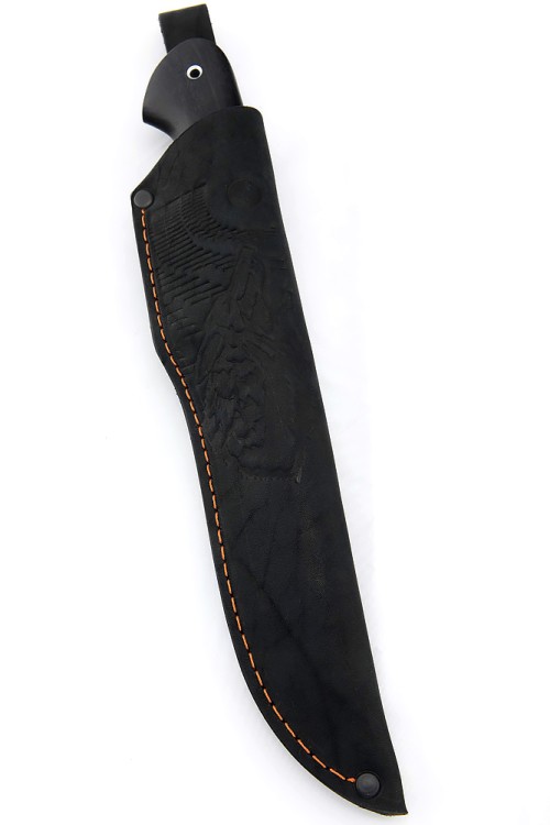 Нож Лось сталь кованая 95Х18 рукоять мельхиор, вставка акрил красный, черный граб 