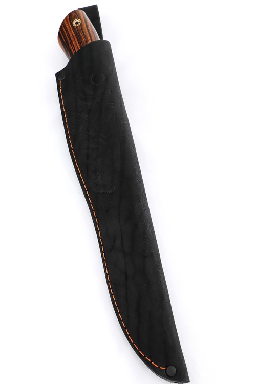 Нож Филейный большой сталь Elmax рукоять низельбер, вставка зуб мамонта красный, железное дерево 