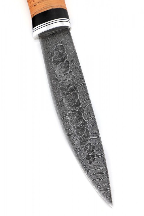 Нож Северный №5 дамаск кованый дол рукоять береста   