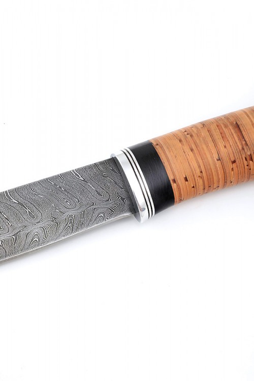 Нож Северный №5 дамаск кованый дол рукоять береста   