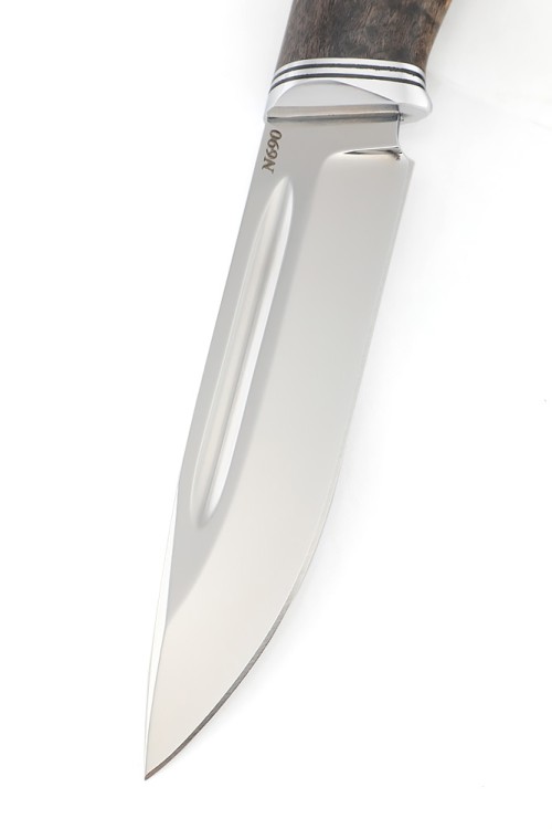 Нож Пеленгас сталь N690 рукоять стабилизированная карельская береза коричневая 