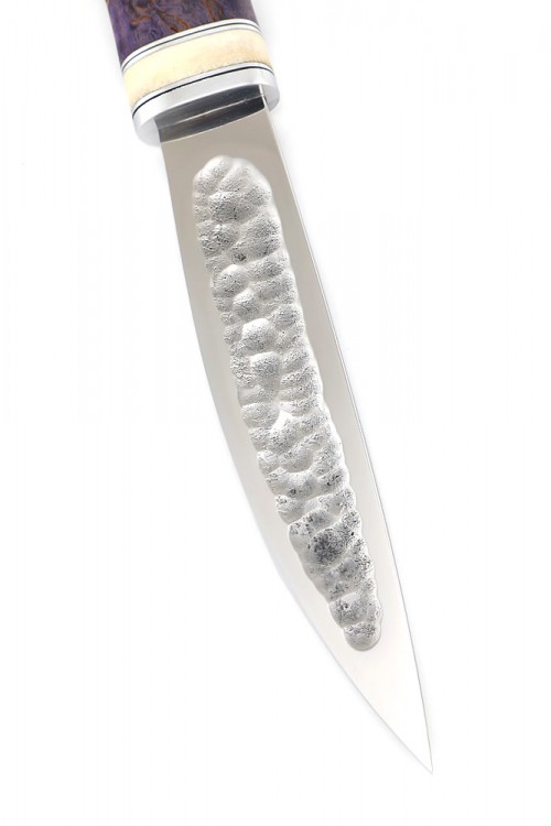 Нож Северный №5 сталь Х12МФ кованый дол рукоять фиолетовая карельская береза вставка кость 