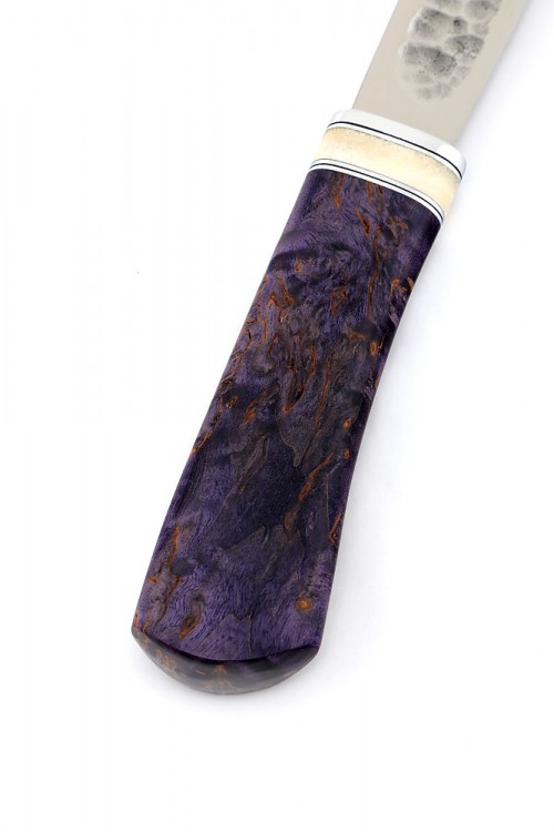 Нож Северный №5 сталь Х12МФ кованый дол рукоять фиолетовая карельская береза вставка кость 