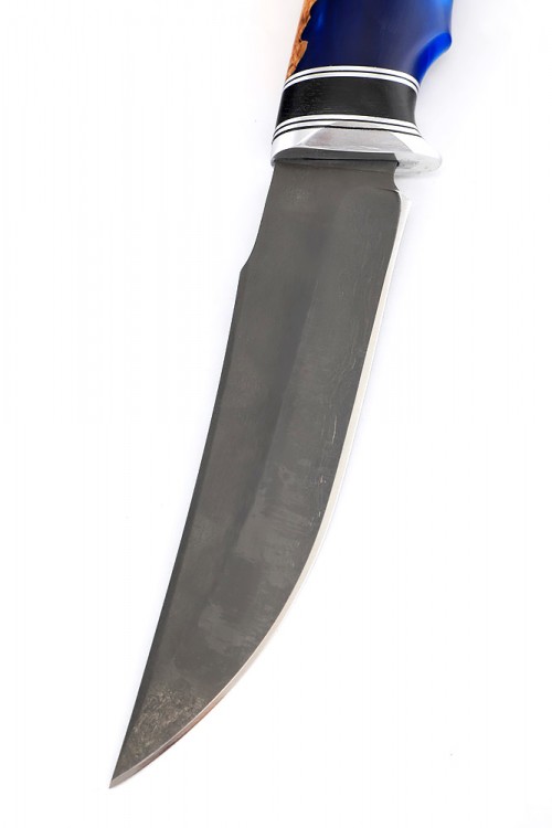 Нож Щучий сталь булат рукоять вставка черный граб карельская береза акрил синий  Нож Щучий сталь булат рукоять вставка черный граб карельская береза акрил синий