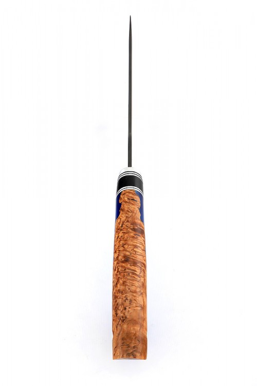 Нож Щучий сталь булат рукоять вставка черный граб карельская береза акрил синий  Нож Щучий сталь булат рукоять вставка черный граб карельская береза акрил синий