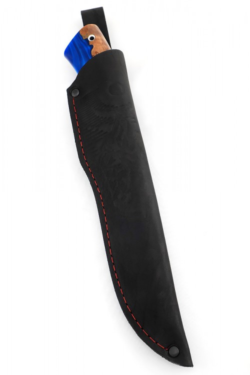 Нож Щучий сталь булат рукоять вставка черный граб карельская береза акрил синий  Нож Щучий сталь булат рукоять вставка черный граб карельская береза акрил синий