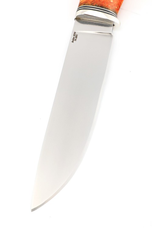 Нож Буран сталь S390 рукоять низельбер, кап клена оранжевый 