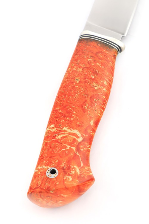 Нож Буран сталь S390 рукоять низельбер, кап клена оранжевый 