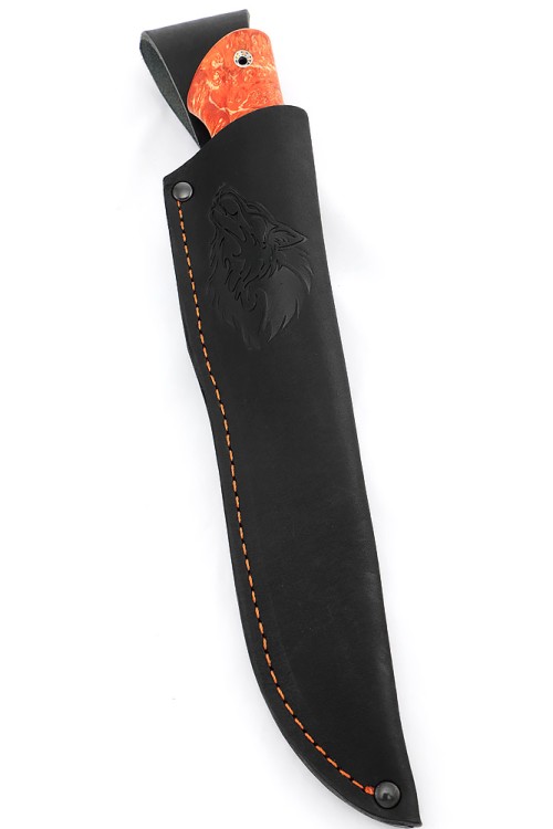 Нож Буран сталь S390 рукоять низельбер, кап клена оранжевый 