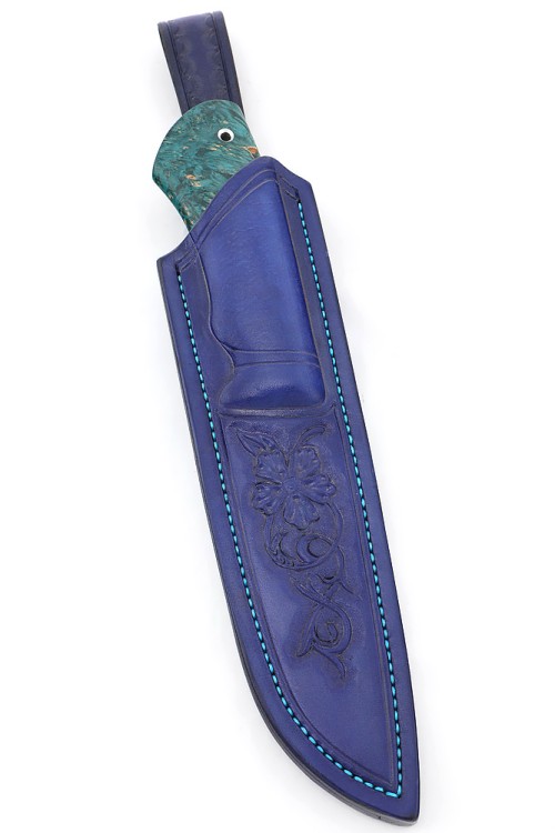 Нож Охотничий сталь К340-долы, рукоять кап клена синий, ФОРМОВАННЫЕ НОЖНЫ 