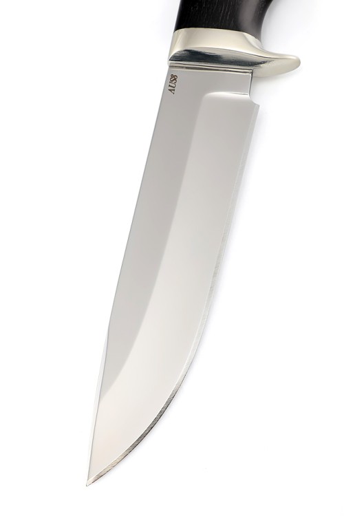 Нож Волк AUS8 черный граб мельхиор 