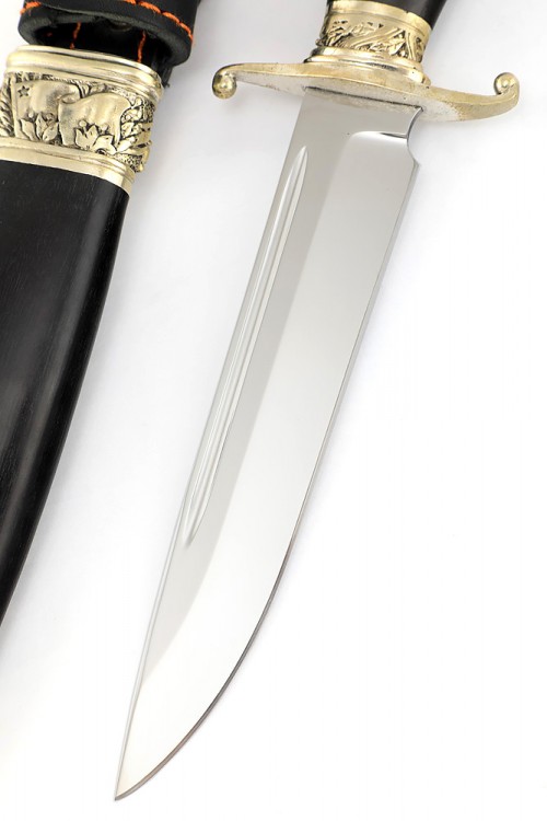 Нож финка НКВД сталь х12МФ рукоять наборная черный граб литье деревянные ножны 