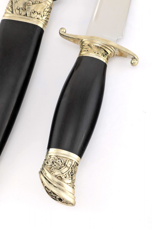 Нож финка НКВД сталь х12МФ рукоять наборная черный граб литье деревянные ножны 