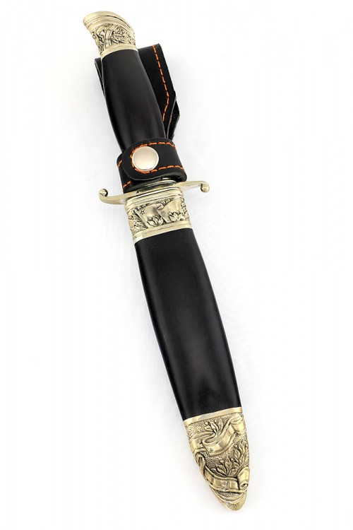 Нож финка НКВД сталь х12МФ рукоять наборная черный граб литье деревянные ножны 