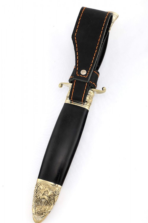 Нож финка НКВД сталь х12МФ рукоять наборная черный граб литье деревянные ножны 