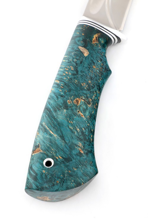 Нож Охотничий сталь К340-долы, рукоять кап клена синий 