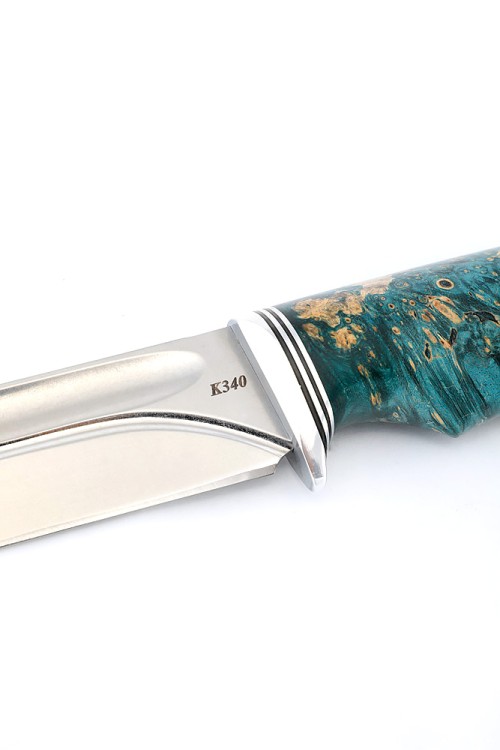 Нож Охотничий сталь К340-долы, рукоять кап клена синий 