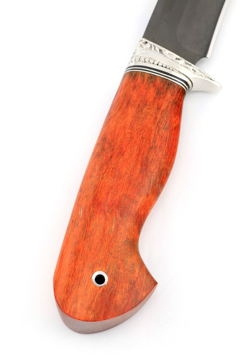 Нож Лось сталь булат рукоять мельхиор, карельская береза красная 