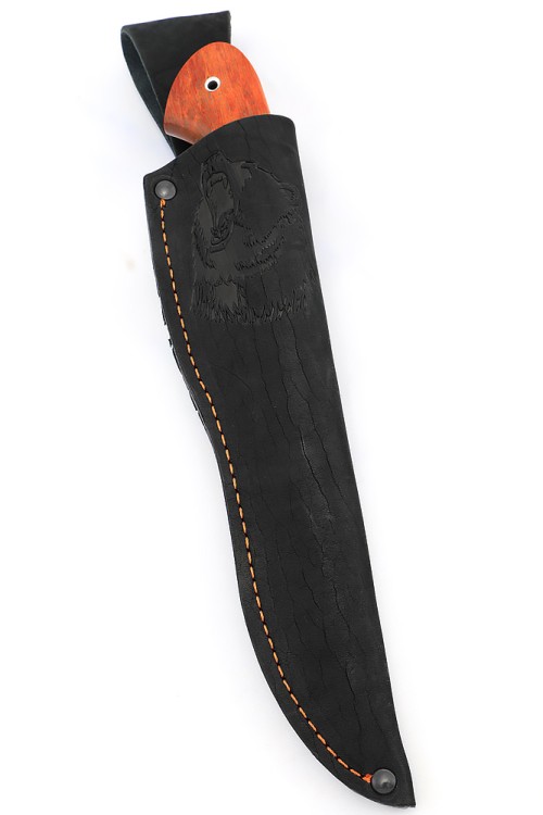 Нож Лось сталь булат рукоять мельхиор, карельская береза красная 