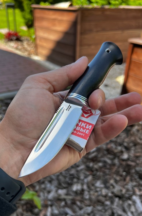 Нож Малыш сталь кованая х12мф рукоять черный граб 