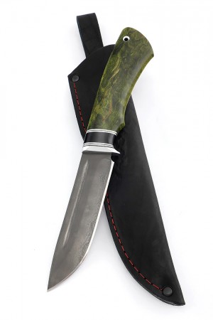 Нож Охотничий сталь булат рукоять вставка черный граб карельская береза зеленая
