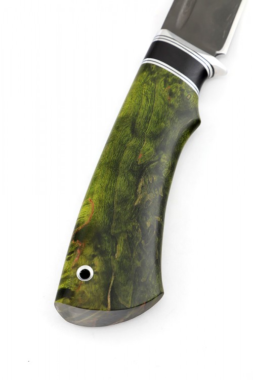 Нож Охотничий сталь булат рукоять вставка черный граб карельская береза зеленая 
