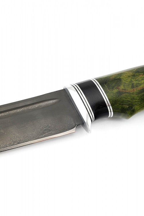 Нож Охотничий сталь булат рукоять вставка черный граб карельская береза зеленая 