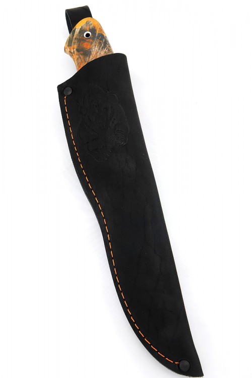 Нож Беркут сталь К340 рукоять мельхиор, кап клена оранжевый 