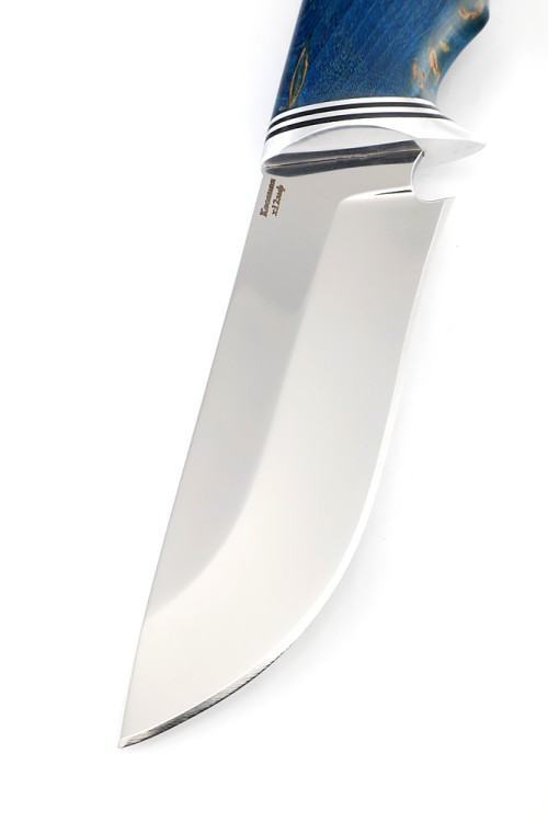 Нож Гепард сталь кованая Х12МФ рукоять карельская береза синяя  Нож Гепард сталь кованая Х12МФ рукоять карельская береза синяя