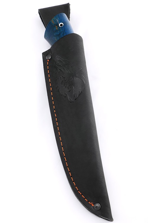 Нож Гепард сталь кованая Х12МФ рукоять карельская береза синяя  Нож Гепард сталь кованая Х12МФ рукоять карельская береза синяя