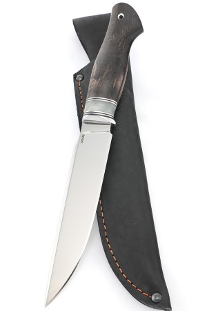Нож Хищник сталь N690 рукоять вставка акрил белый, карельская берёза коричневая