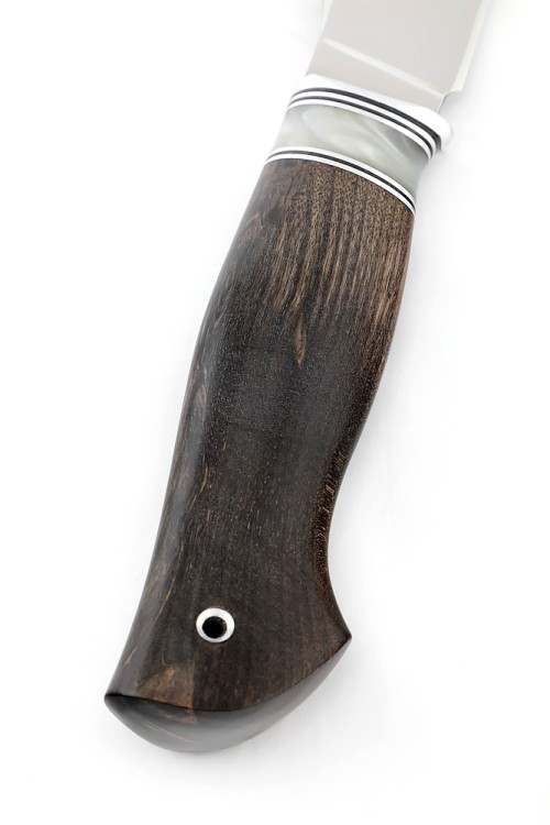 Нож Хищник сталь N690 рукоять вставка акрил белый, карельская берёза коричневая 