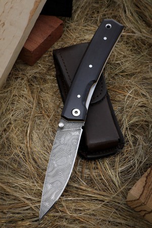 Нож складной Походный Дамасская сталь, рукоять черный граб
