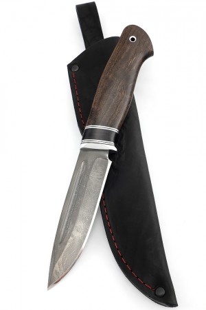 Нож Пеленгас сталь булат рукоять вставка черный граб карельская береза коричневая