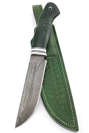 Нож Берсерк сталь дамаск-долы рукоять ясень стабилизированный зеленый ФОРМОВАННЫЕ НОЖНЫ