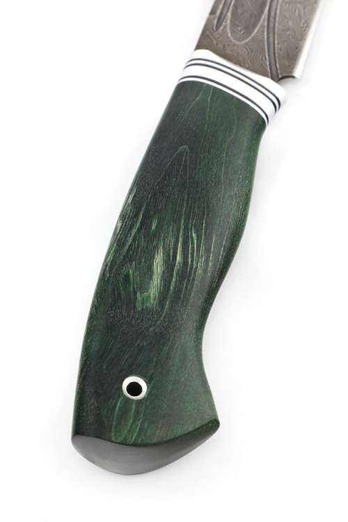Нож Берсерк сталь дамаск-долы рукоять ясень стабилизированный зеленый ФОРМОВАННЫЕ НОЖНЫ 