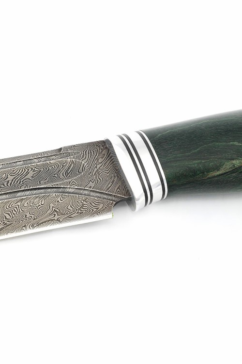Нож Берсерк сталь дамаск-долы рукоять ясень стабилизированный зеленый ФОРМОВАННЫЕ НОЖНЫ 