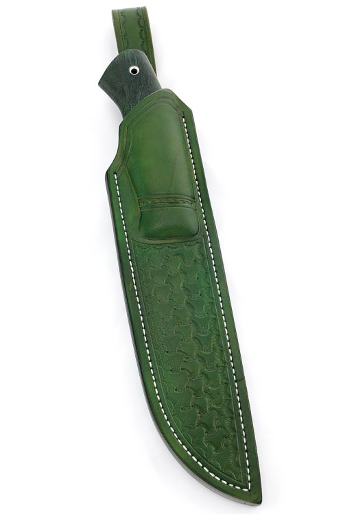 Нож Берсерк сталь дамаск-долы рукоять ясень стабилизированный зеленый ФОРМОВАННЫЕ НОЖНЫ 
