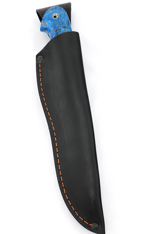 Нож Лось сталь Elmax фигурные долы рукоять мельхиор зуб мамонта кап клена синий 