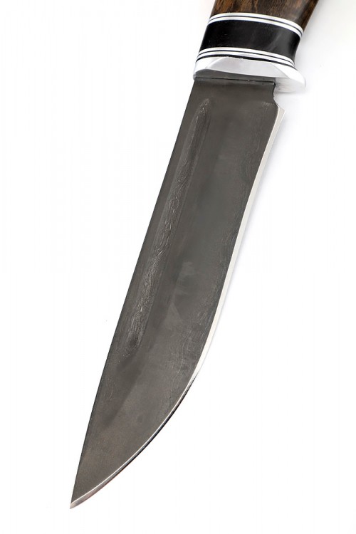 Нож Лось сталь булат рукоять вставка черный граб карельская береза коричневая 